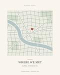 Where We Met personalized canvas map — original illustrative design, not a real-location preview.